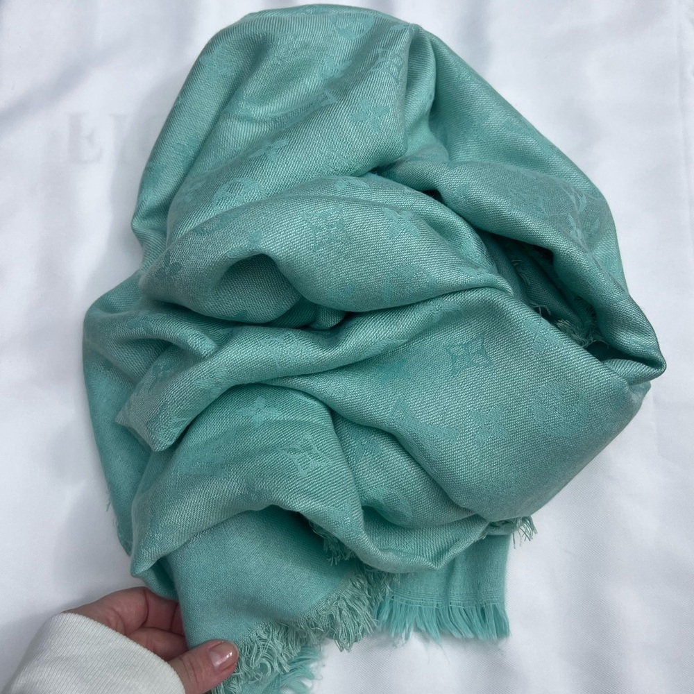 Louis Vuitton Turquoise Monogram Silk/Wool Shawl Scarf